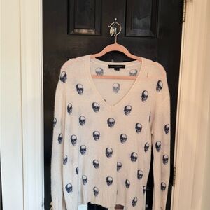 Skull Cashmere Cream and Navy V-Neck Sweater
